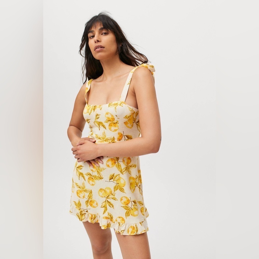 Urban Outfitters Jolene Linen Tie Shoulder Mini Dress Citrus Print Small